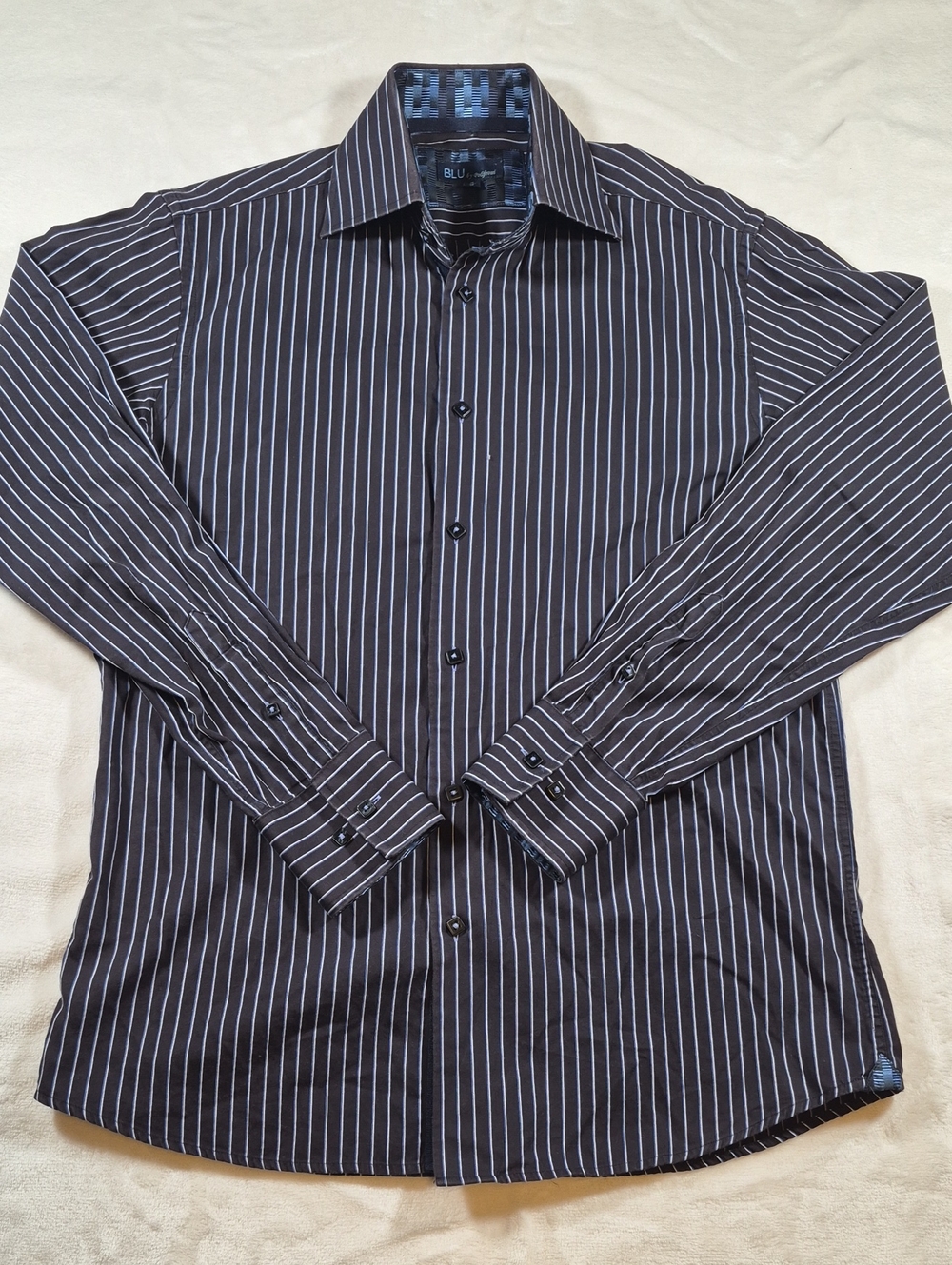 Men's Black Dress Shirt with White Pinstripes